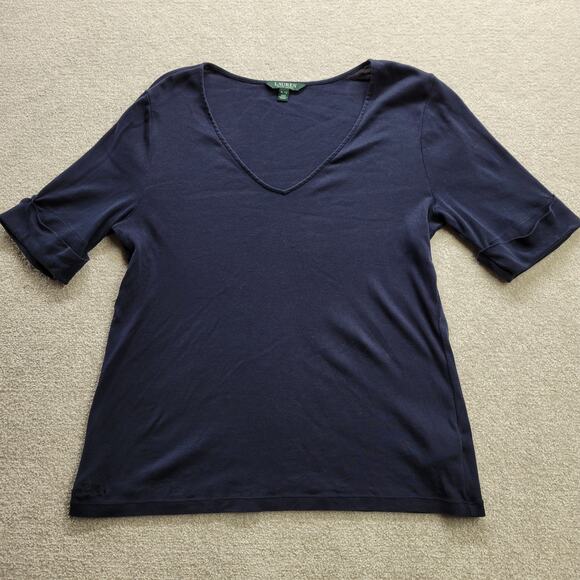 Vintage Polo Ralph Lauren Embroidered Women's XL Blue V Neck Short Sleeve Top - Picture 1 of 5